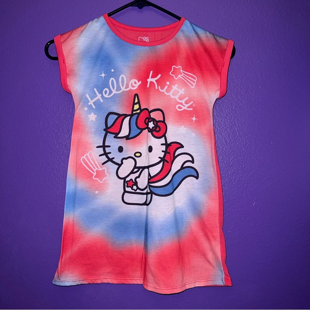 Hello Kitty Girls Sleepwear Medium Red Tie Dye T-Shirt Dress